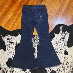 L&B Lucky & Blessed Ladies Navy Corduroy High Rise Flare Pants